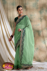 Womens Fashion Ethnic Sea Green Color Sarees-MLSHWSA1600SGR0ONE